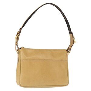 Authentic FENDI Shoulder Bag Leather Beige Gold